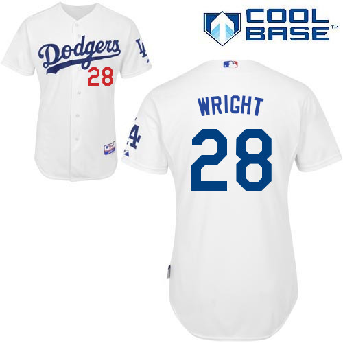 Jamey Wright #28 MLB Jersey-L A Dodgers Men's Authentic Home White Cool Base Baseball Jersey